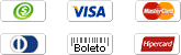 Formas de pagamento: Visa, Master, Dinners, Boleto e Hipercard
